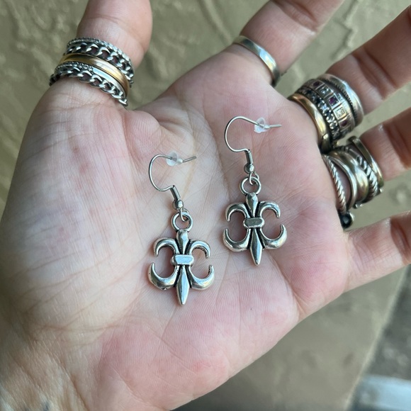 Set ! Fleur de lis / lys lily flower tiger eye necklace + earrings boho gems - Picture 10 of 16